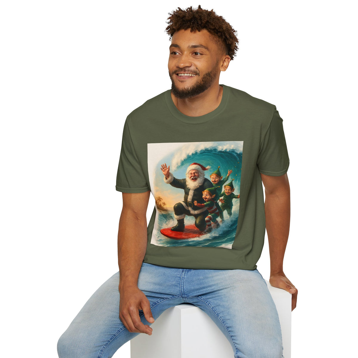 Santa Surfing T-Shirt — Retro Christmas Surfing Santa Tee