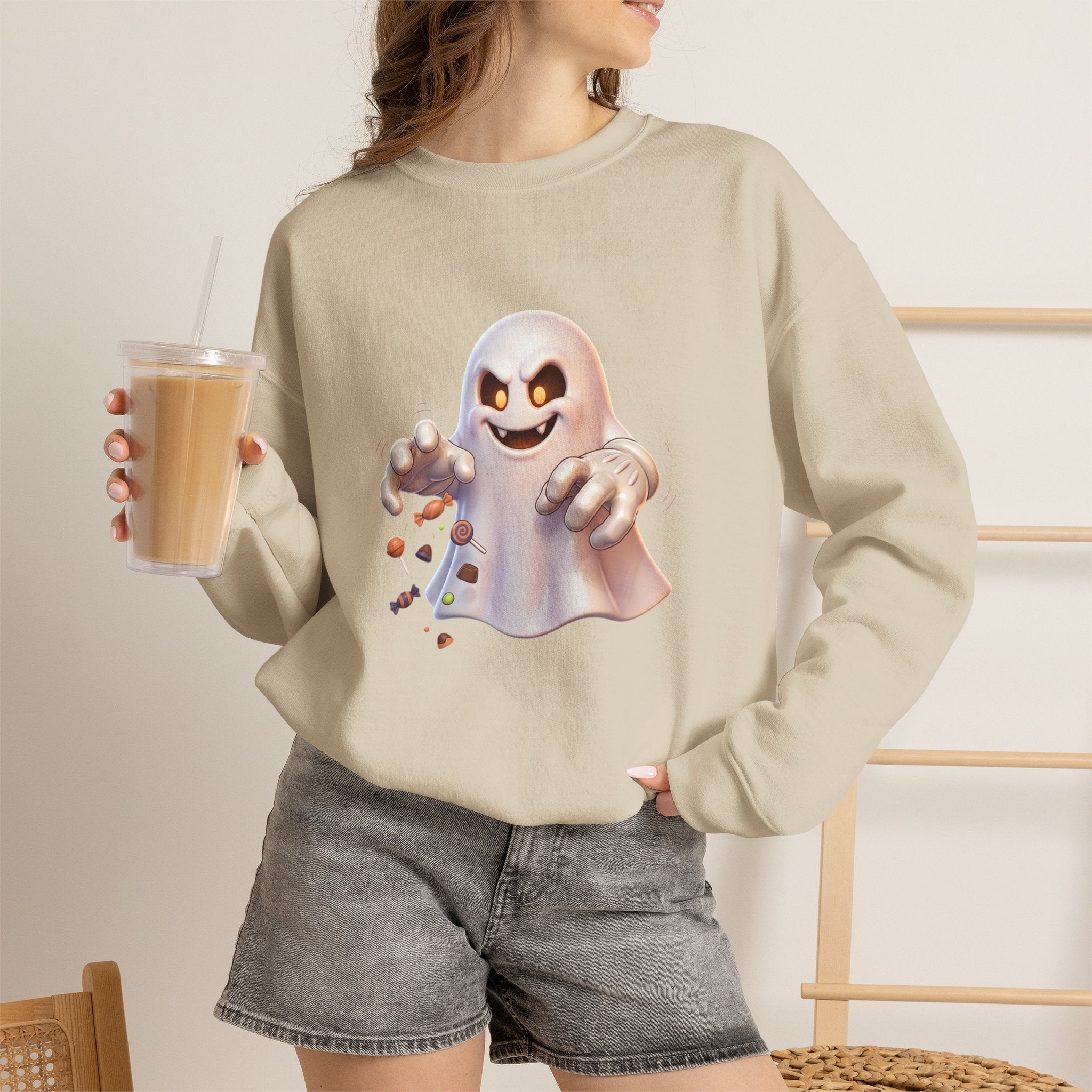 Candy Grabber Ghost Halloween Crewneck Sweatshirt