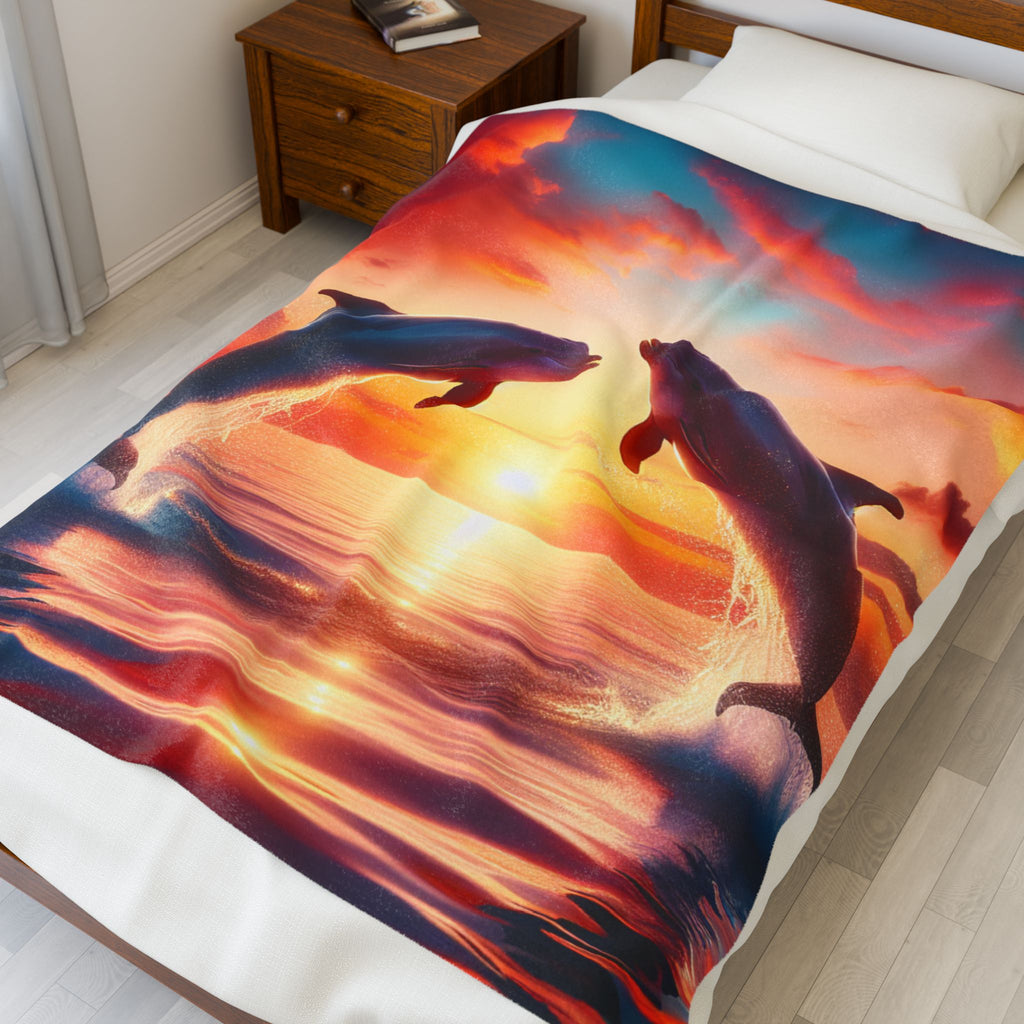 Velveteen Plush Blanket - Dolphins