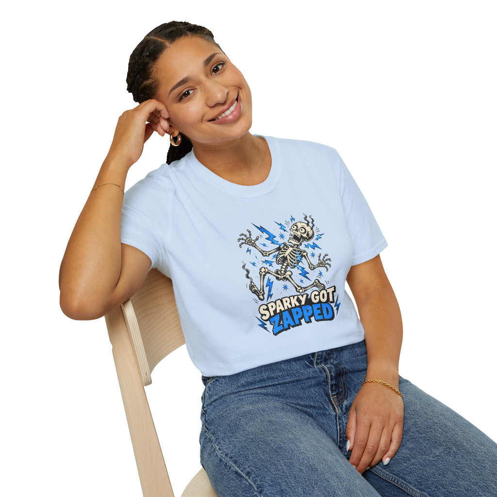 Sparky Got Zapped Skeleton Graphic T-Shirt