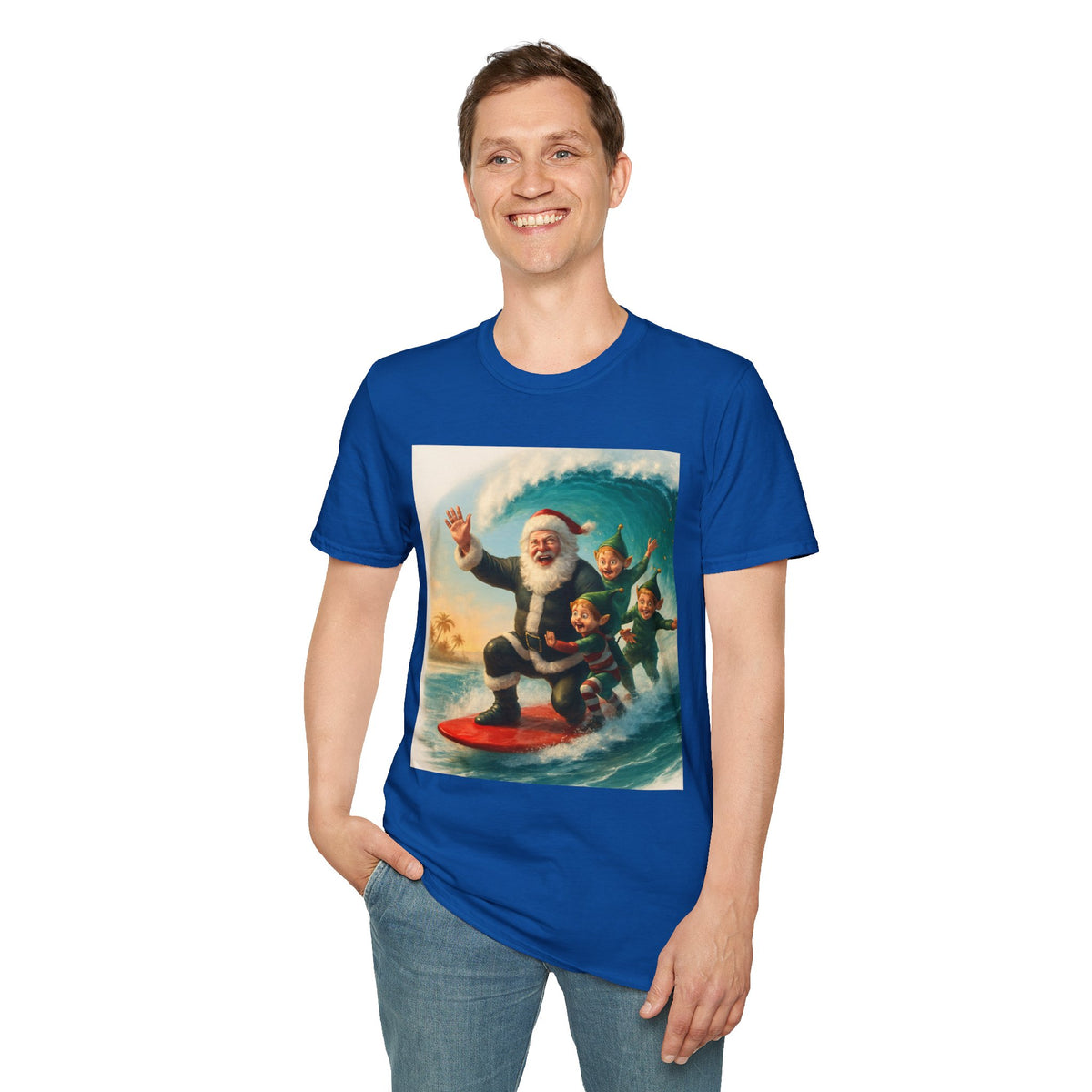 Santa Surfing T-Shirt — Retro Christmas Surfing Santa Tee
