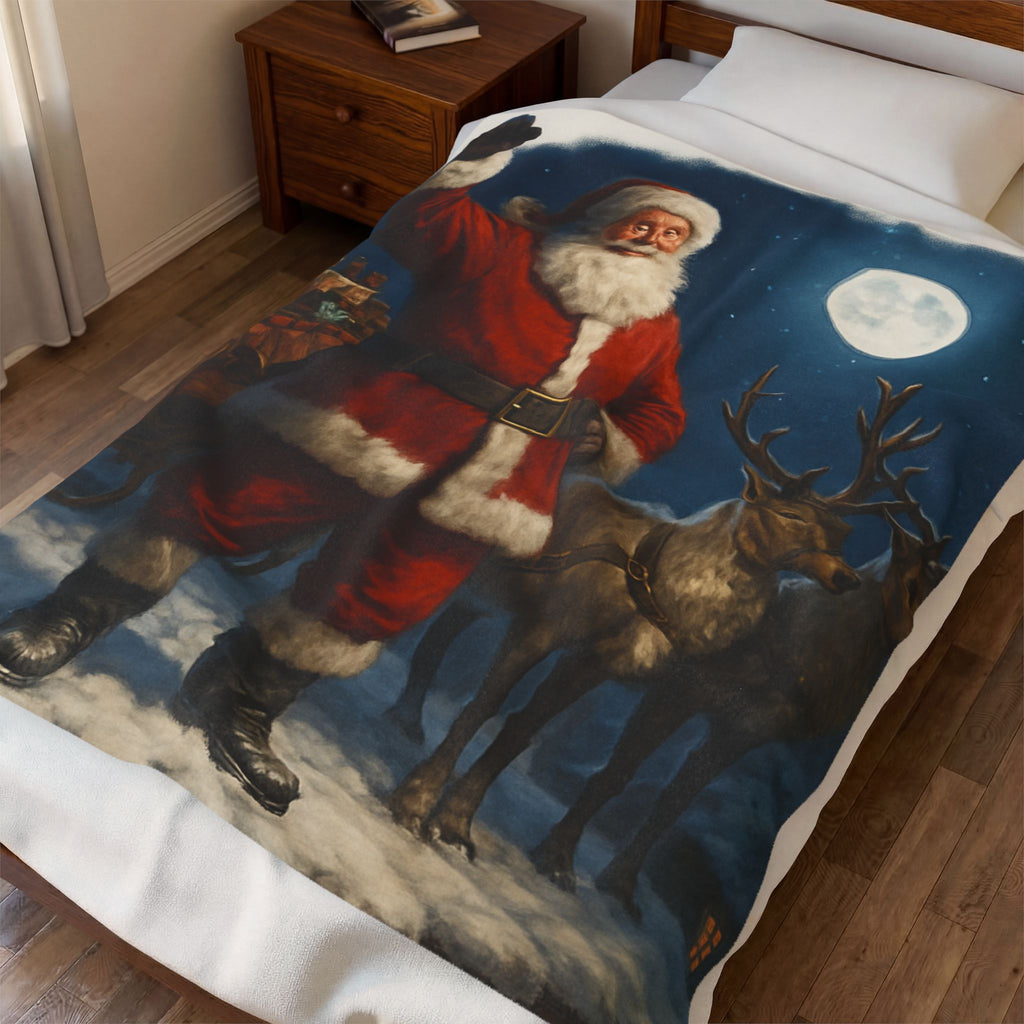 Santa Claus and Reindeer Christmas Velveteen Plush Blanket