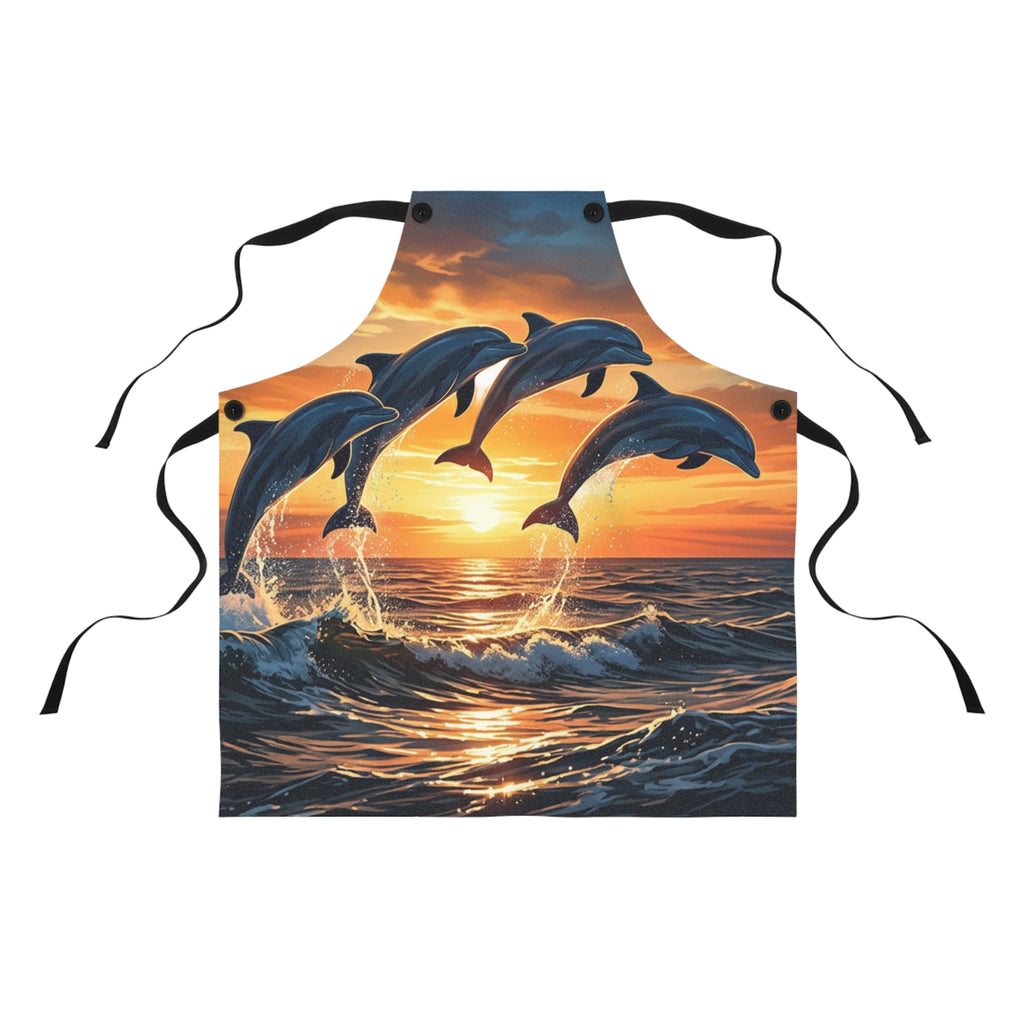 Dolphin Sunset Apron — Ocean Wildlife Kitchen Apron for Home Chefs & Beach Lovers