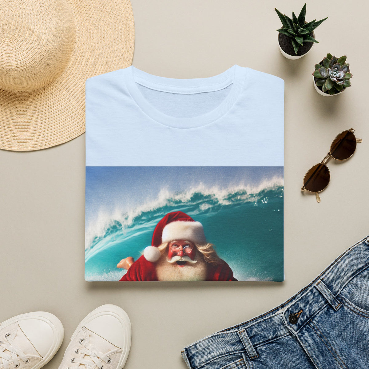 Surfing Santa T-Shirt — Funny Christmas Surf Holiday Tee
