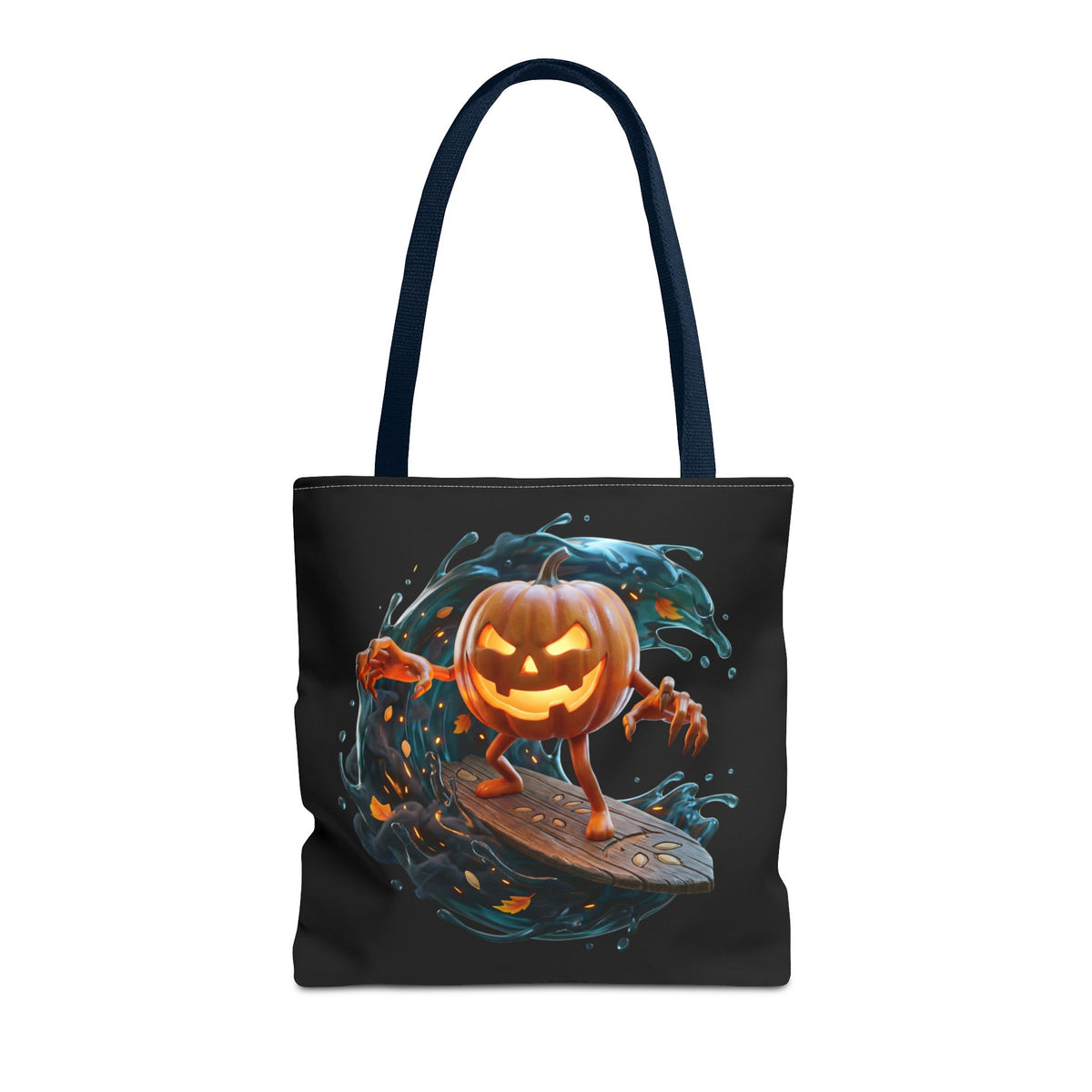 Halloween Pumpkin Surf Tote Bag — Spooky Jack-O'-Lantern Surfing Beach Tote