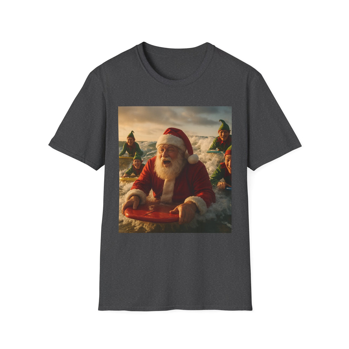 Santa Surfing T-Shirt — Funny Christmas Holiday Surf Santa Tee