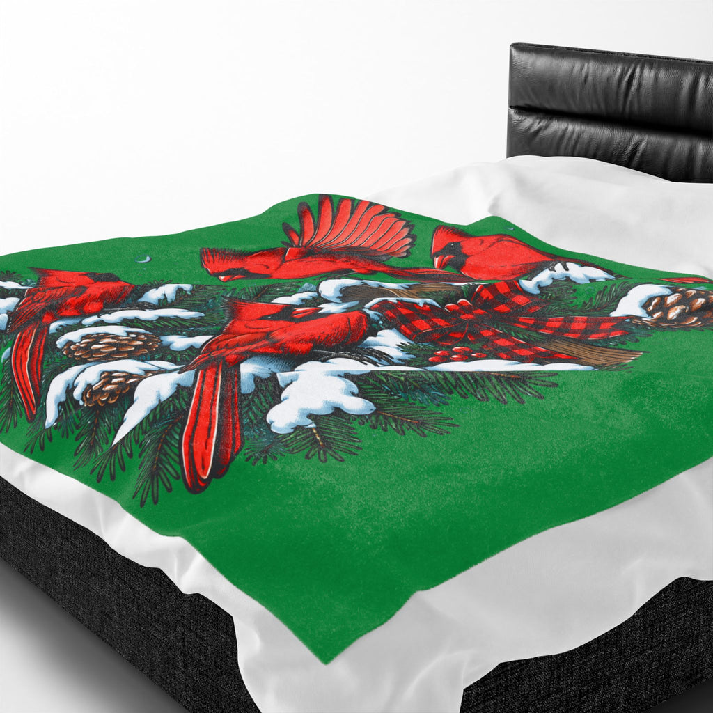 Christmas Cardinal Velveteen Plush Blanket