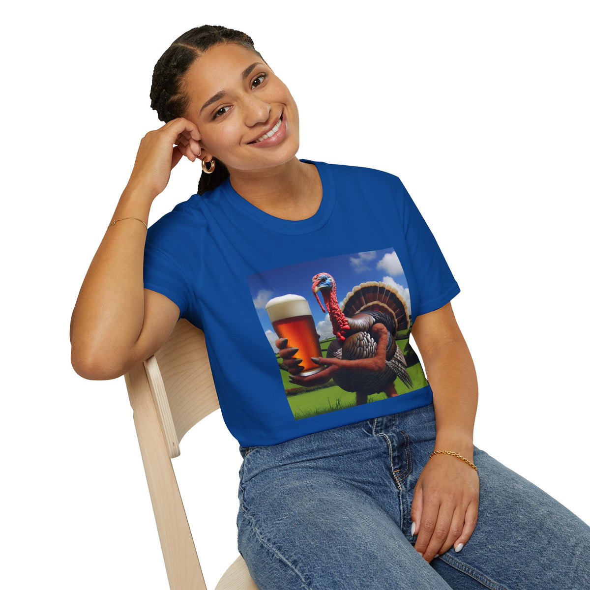 Thankful Turkey Beer T-Shirt — Funny Thanksgiving Turkey Holding Pint Tee