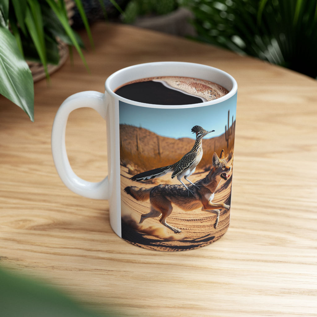 Roadrunner & Coyote Funny Desert Surfer Ceramic Coffee Mug (11oz, 15oz)
