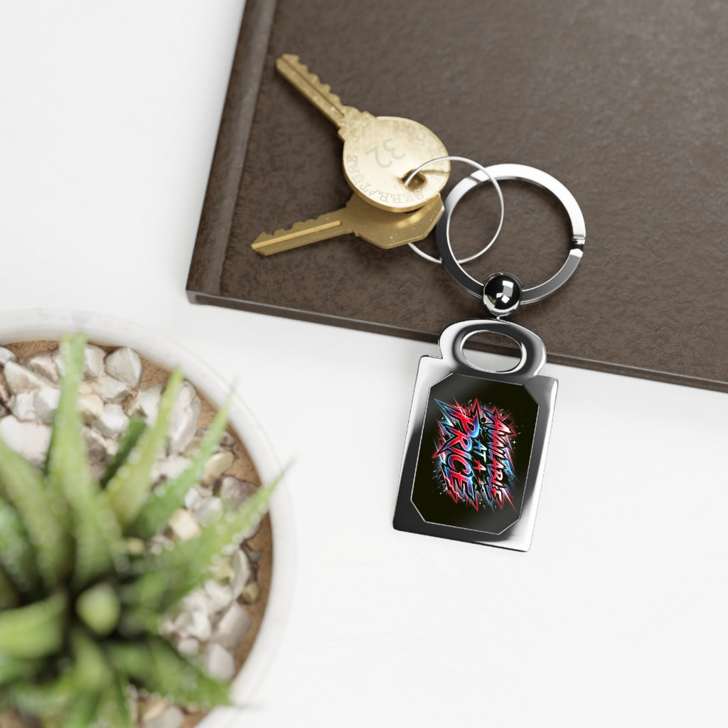 Rectangle Photo Keyring — Custom Retro Neon 'Take Risks' Metal Keychain