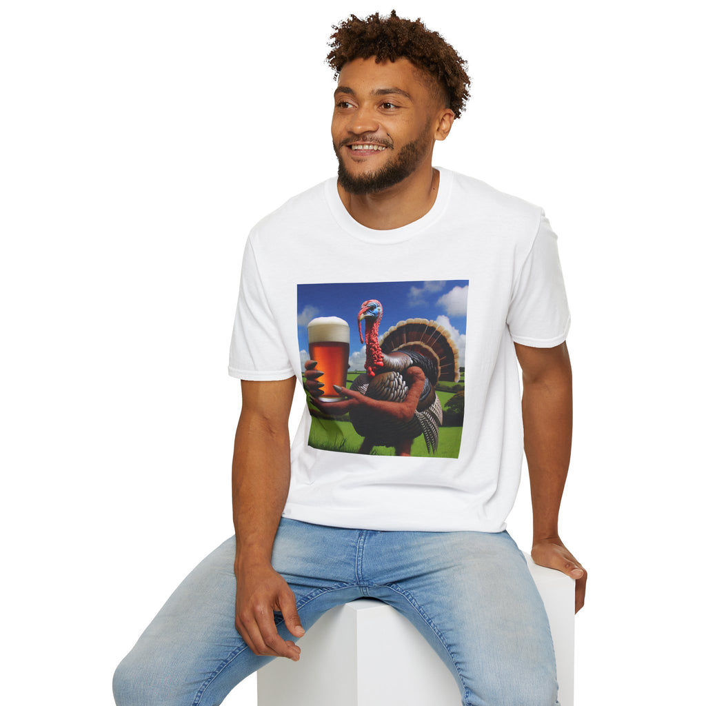 Thankful Turkey Beer T-Shirt — Funny Thanksgiving Turkey Holding Pint Tee
