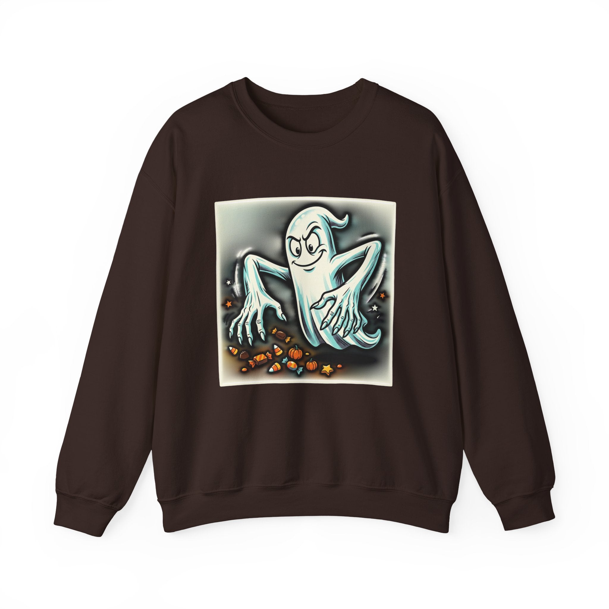 Candy Ghost Halloween Crewneck Sweatshirt — Retro Spooky Ghost with Candy Corn