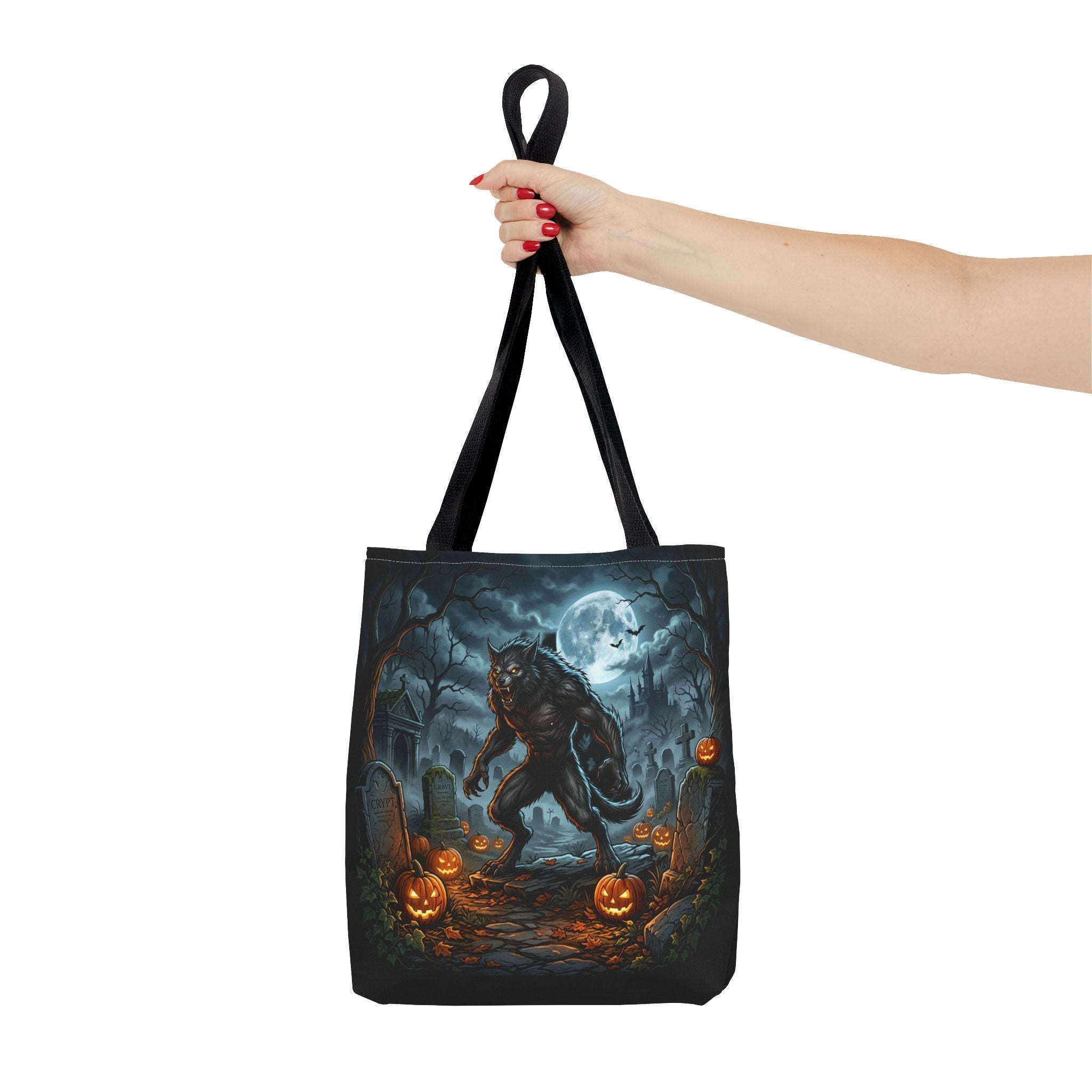 Halloween Werewolf Tote Bag – Spooky Graveyard Pumpkin Night Market Tote