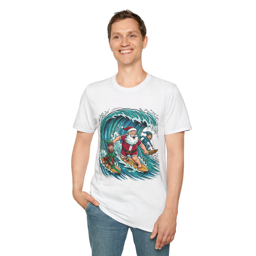Surfing Santa T-Shirt — Christmas Beach Holiday Tee