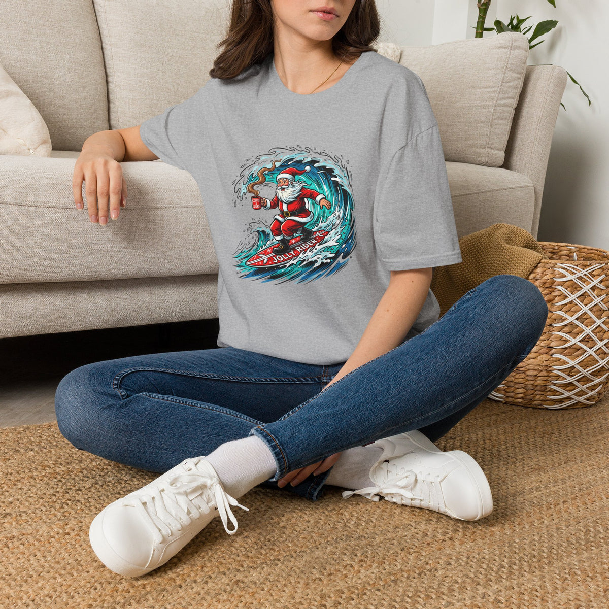 Santa Surfing T-Shirt — Surfing Santa Christmas Tee