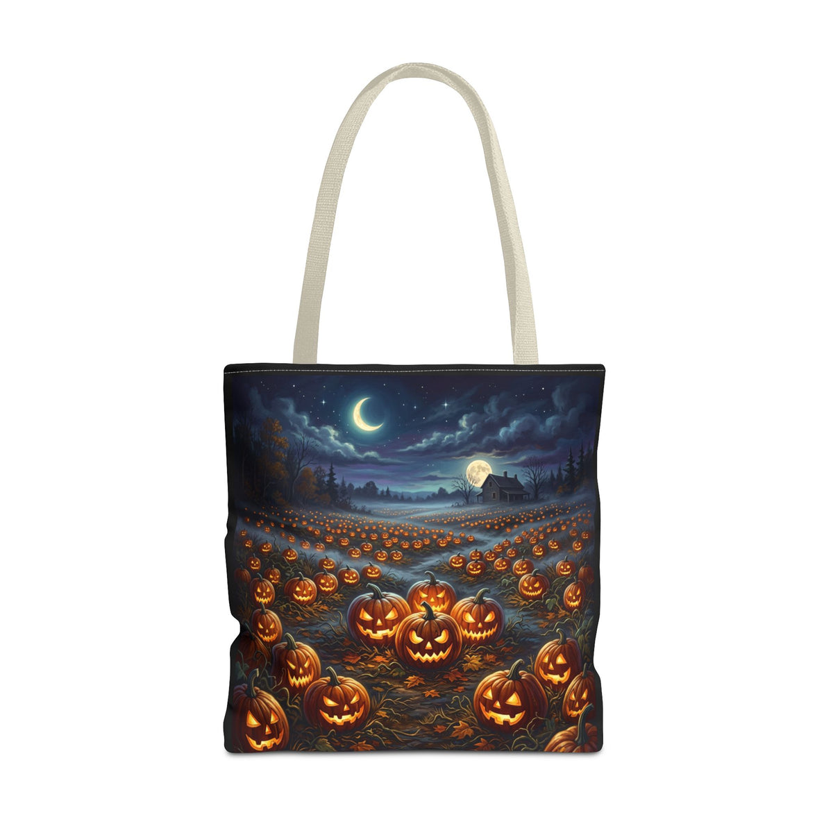 Halloween Pumpkin Patch Tote Bag — Spooky Night Jack-O'-Lantern Canvas Tote