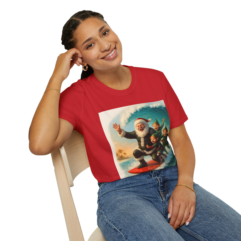 Santa Surfing T-Shirt — Retro Christmas Surfing Santa Tee
