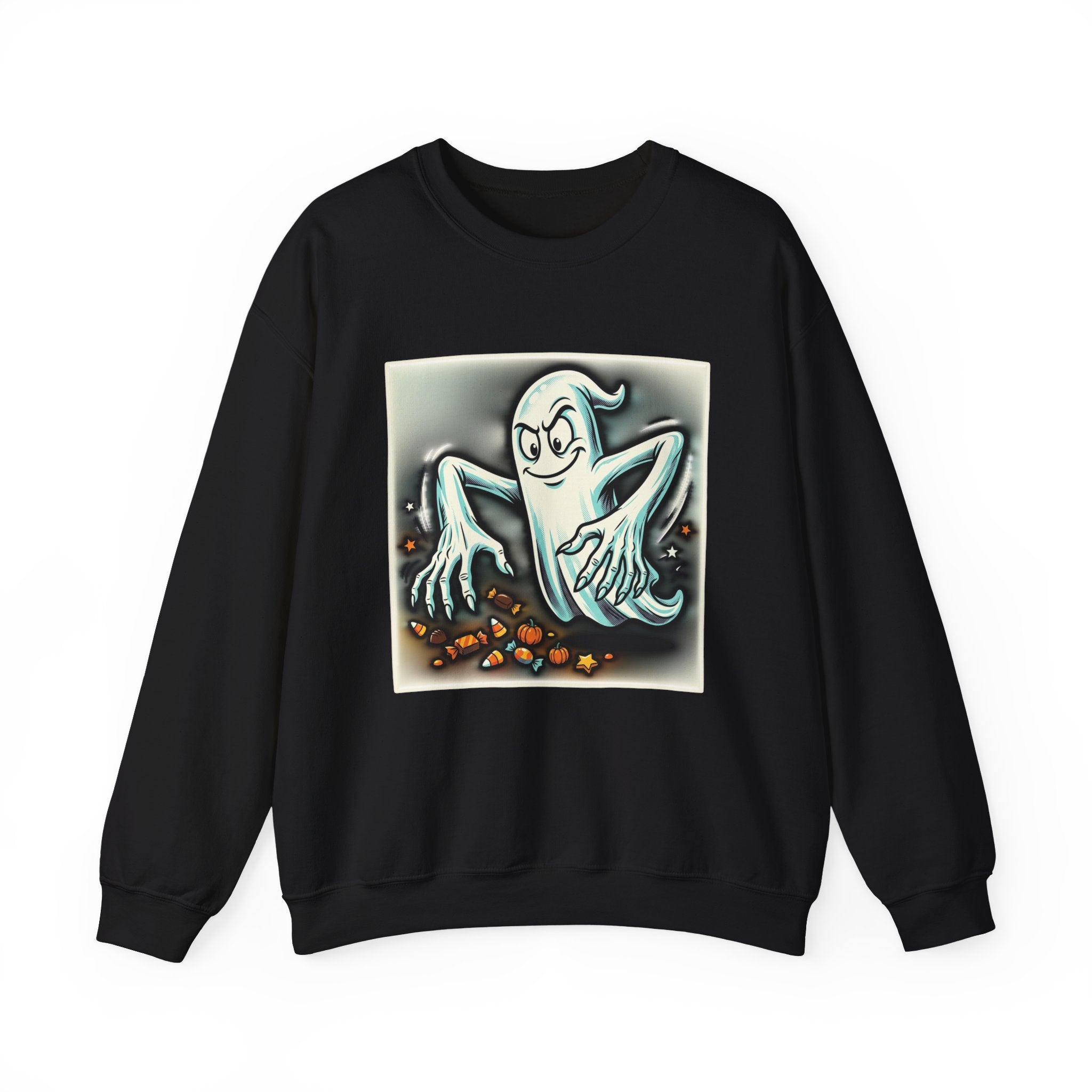 Candy Ghost Halloween Crewneck Sweatshirt — Retro Spooky Ghost with Candy Corn