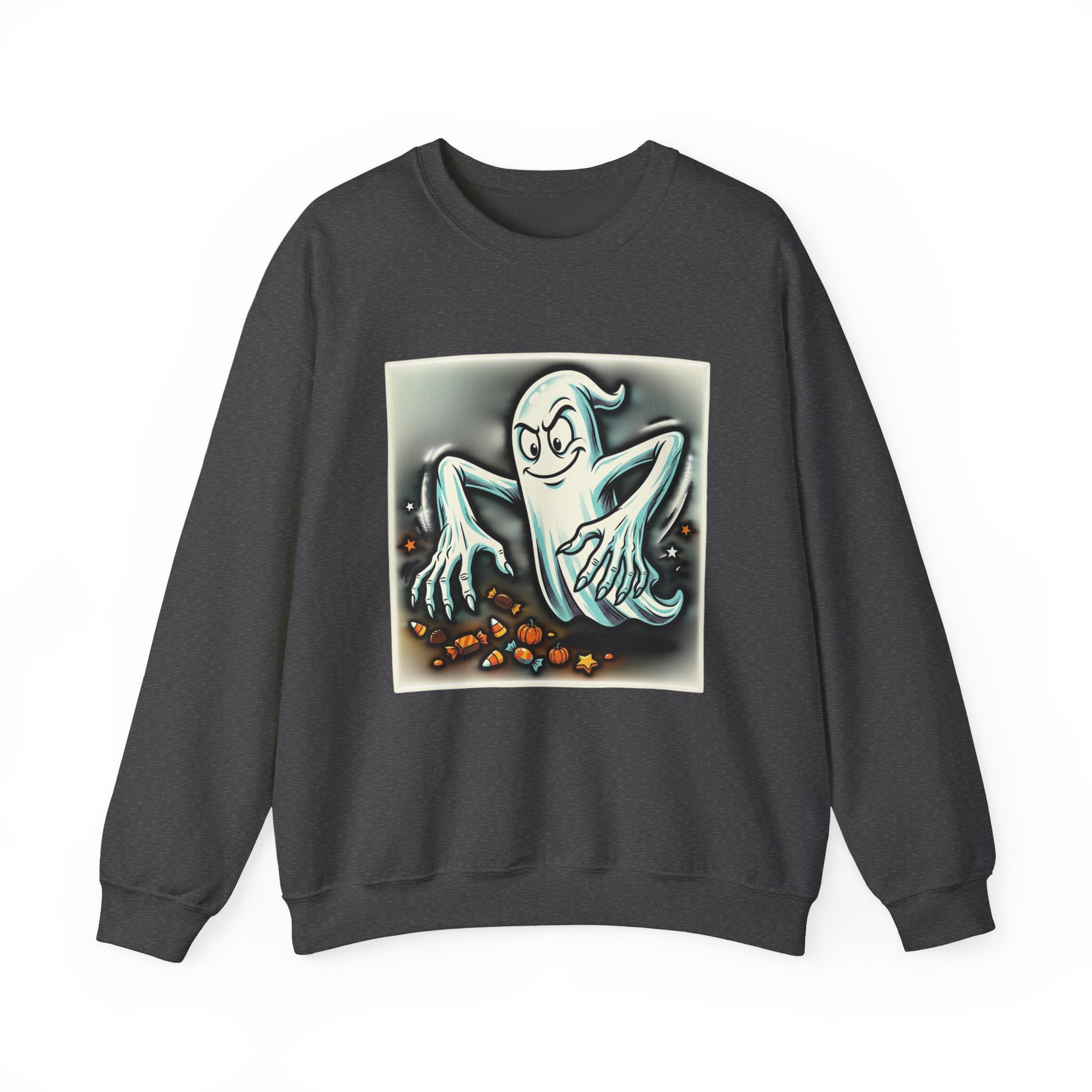 Candy Ghost Halloween Crewneck Sweatshirt — Retro Spooky Ghost with Candy Corn