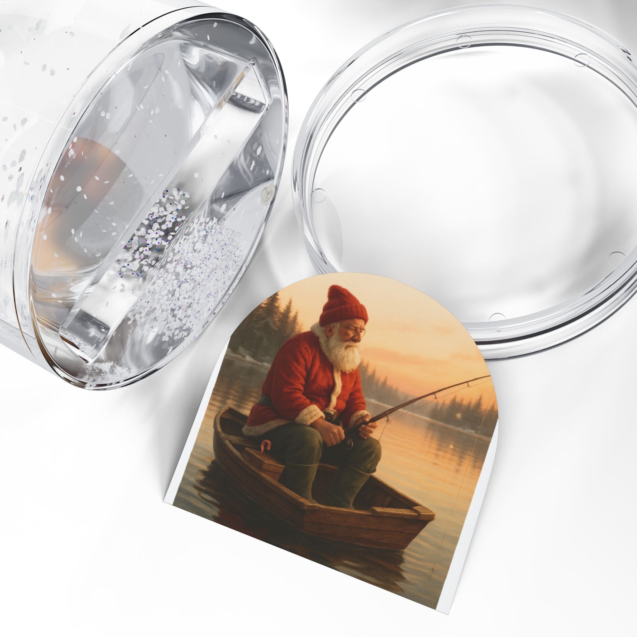 Santa Fishing Snow Globe — Rustic Holiday Decor