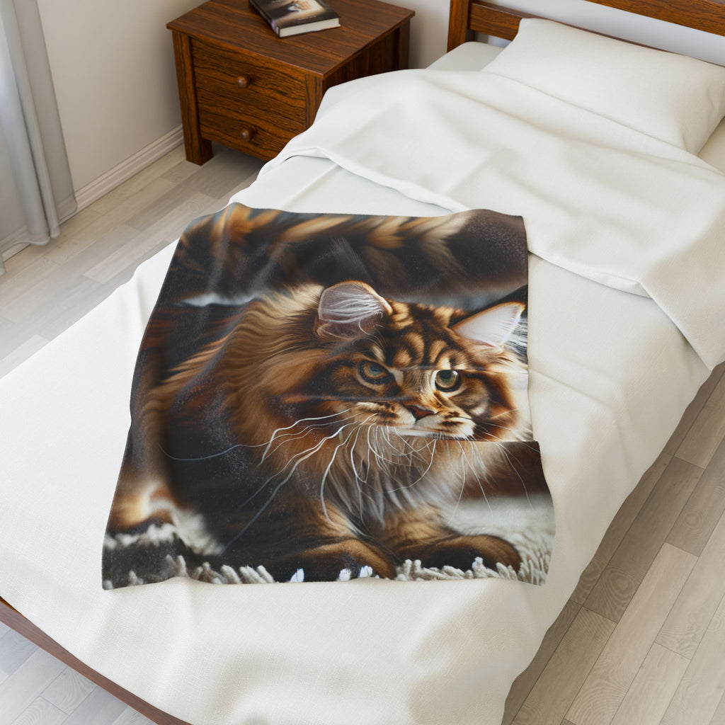 Velveteen Plush Blanket - Maine Coon Cat 2