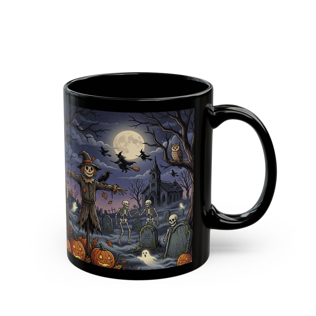 Halloween Haunted Night Mug — Spooky Pumpkin, Skeleton & Witch Coffee Cup (11oz/15oz)