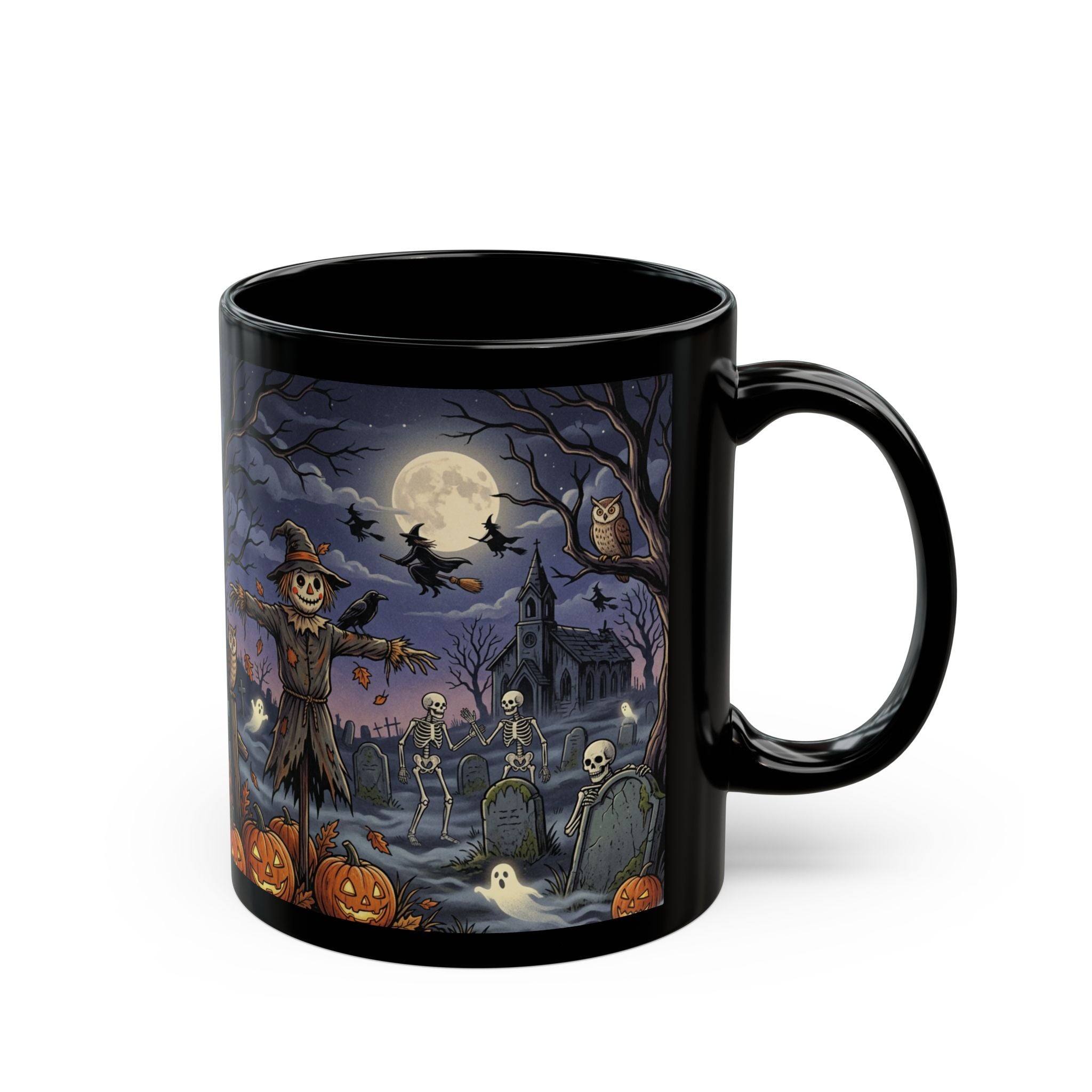 Halloween Haunted Night Mug — Spooky Pumpkin, Skeleton & Witch Coffee Cup (11oz/15oz)