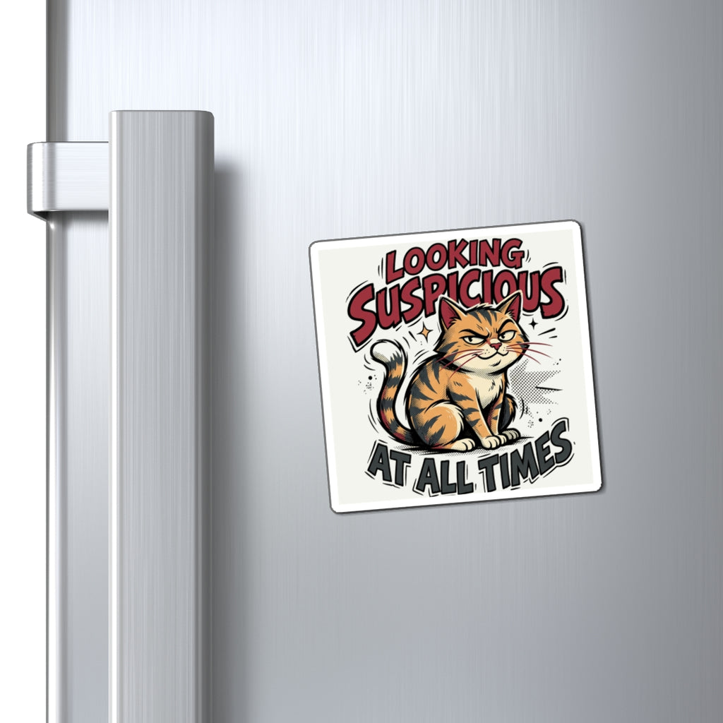 Looking Suspicious at All Times Cat Magnet — Funny Cat Refrigerator Magnet for Cat Lovers