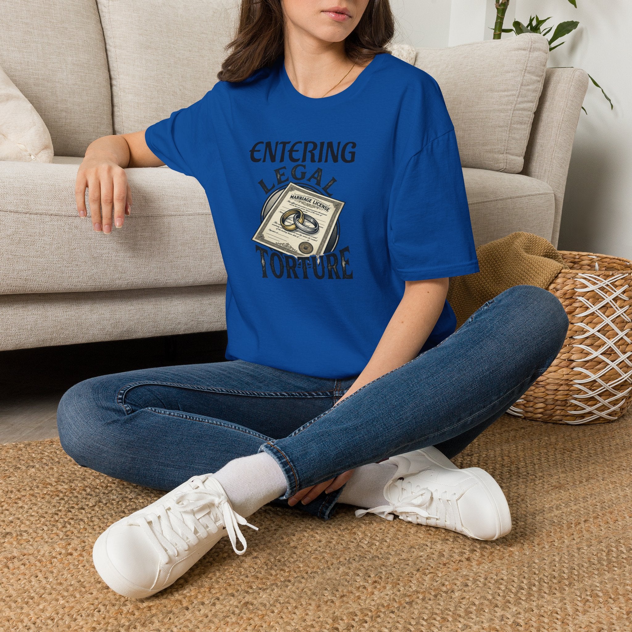 Entering Legal Torture Marriage License T‑Shirt — Funny Wedding / Bride & Groom Gift