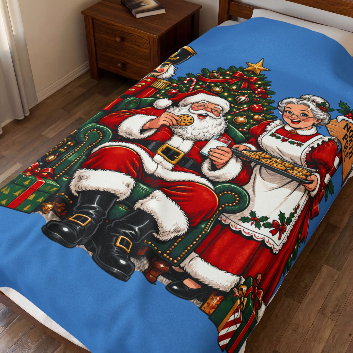 Santa Claus, Mrs. Claus & Nutcracker Christmas Velveteen Plush Blanket