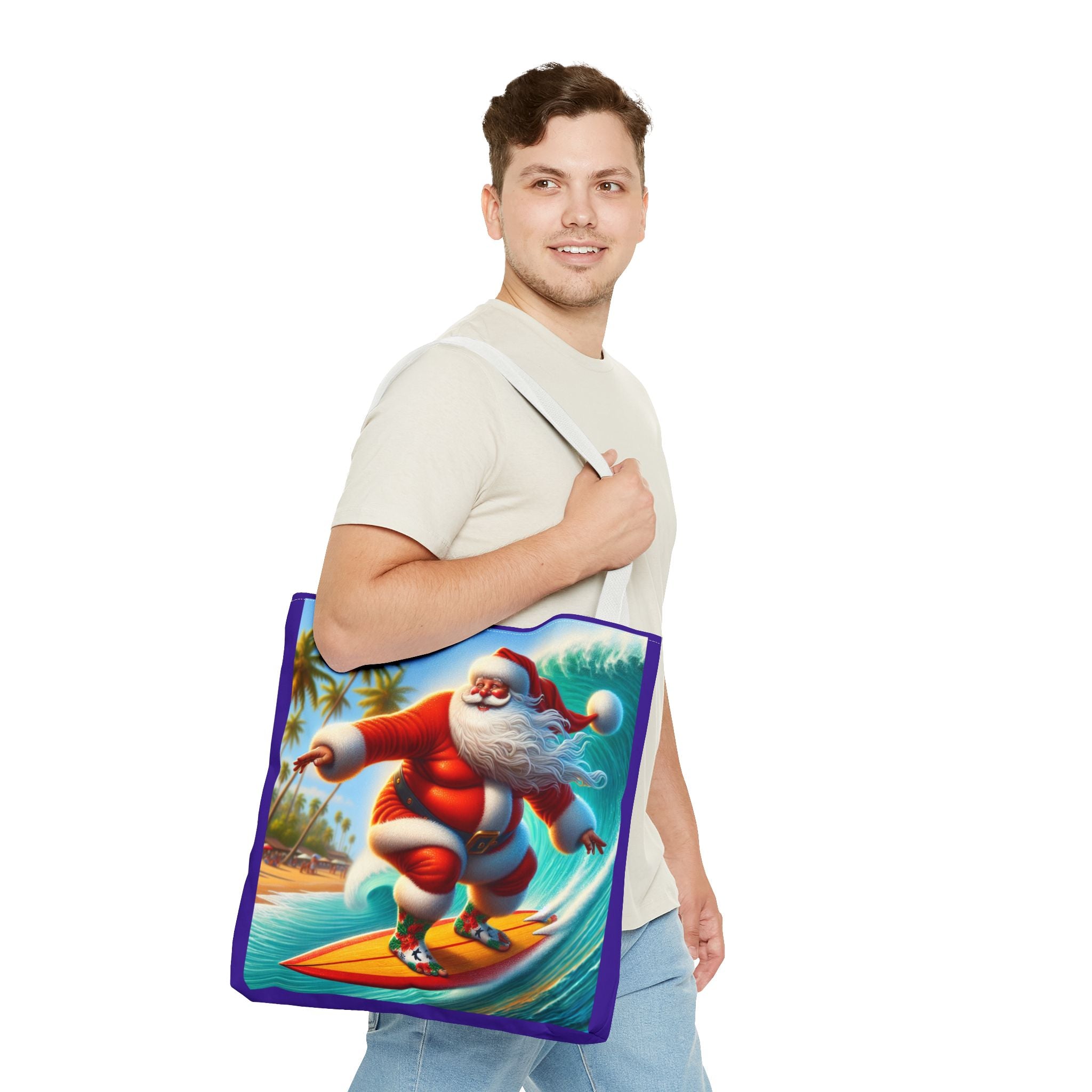 Surfing Santa Tote Bag — Tropical Christmas Beach Holiday Tote