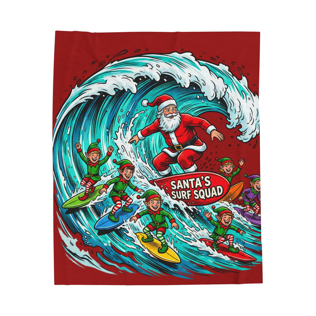 Christmas Surf Blanket — "Santa's Surf Squad" Velveteen Throw