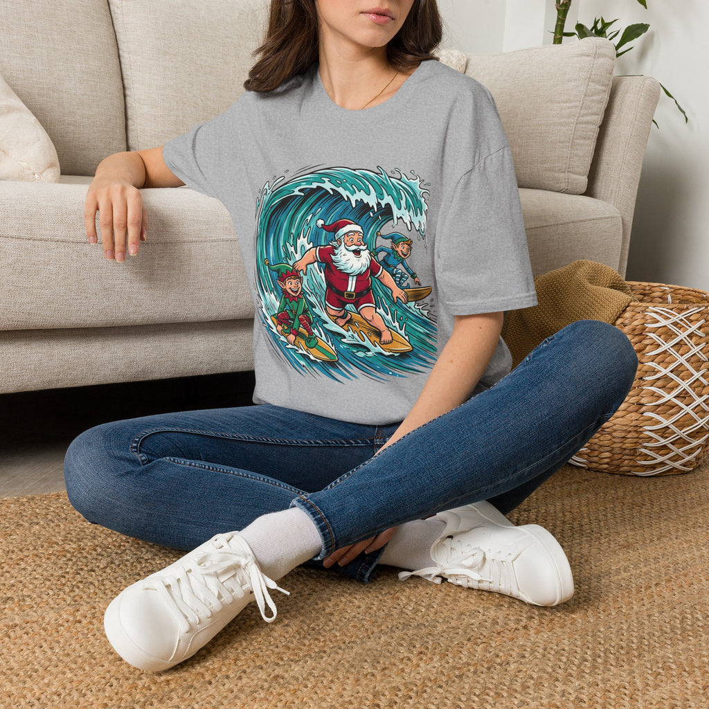 Surfing Santa T-Shirt — Christmas Beach Holiday Tee
