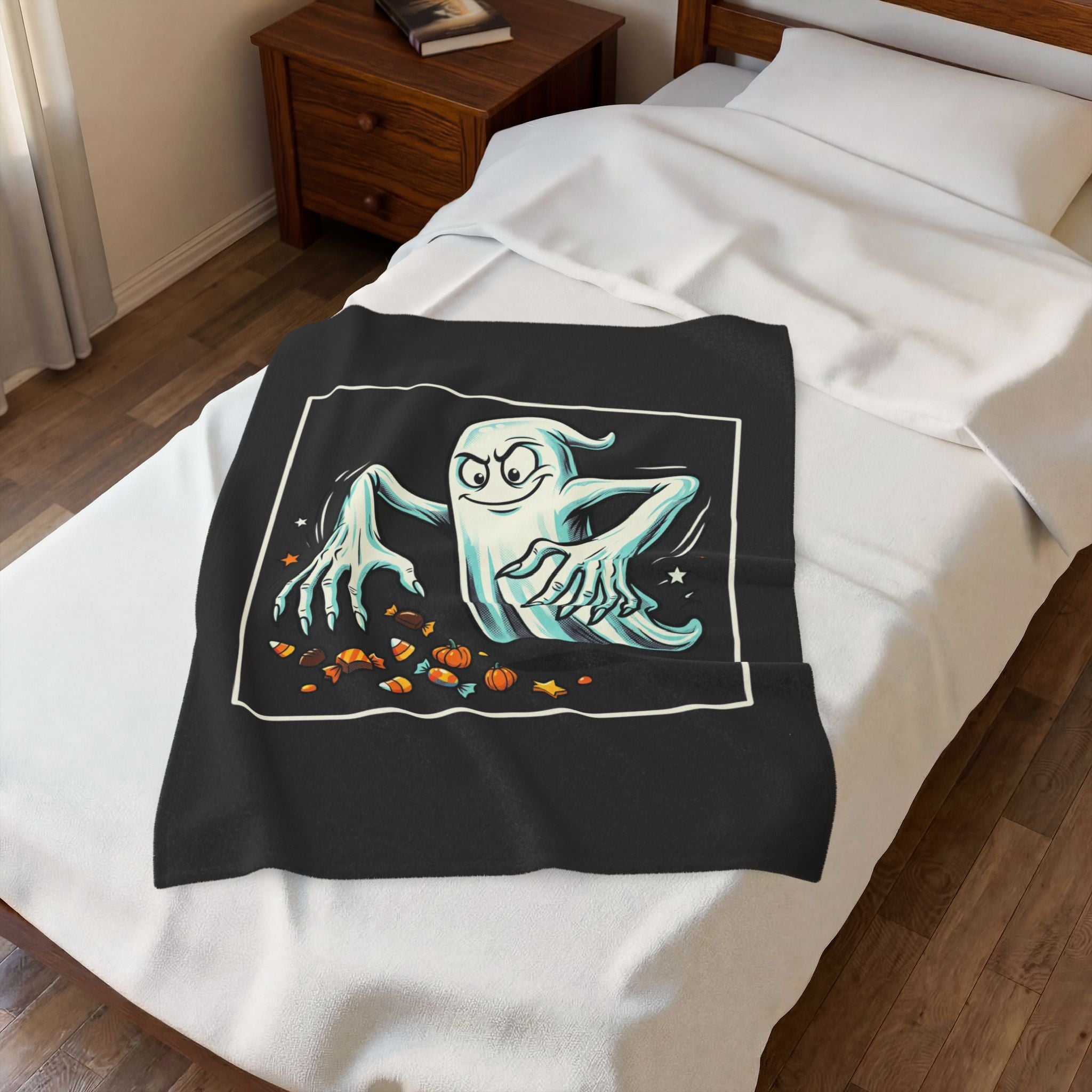 Candy Grabber Ghost Halloween Velveteen Plush Blanket