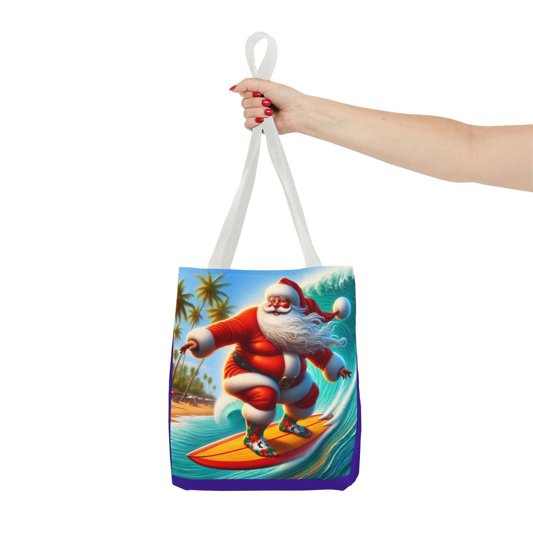 Surfing Santa Tote Bag — Tropical Christmas Beach Holiday Tote