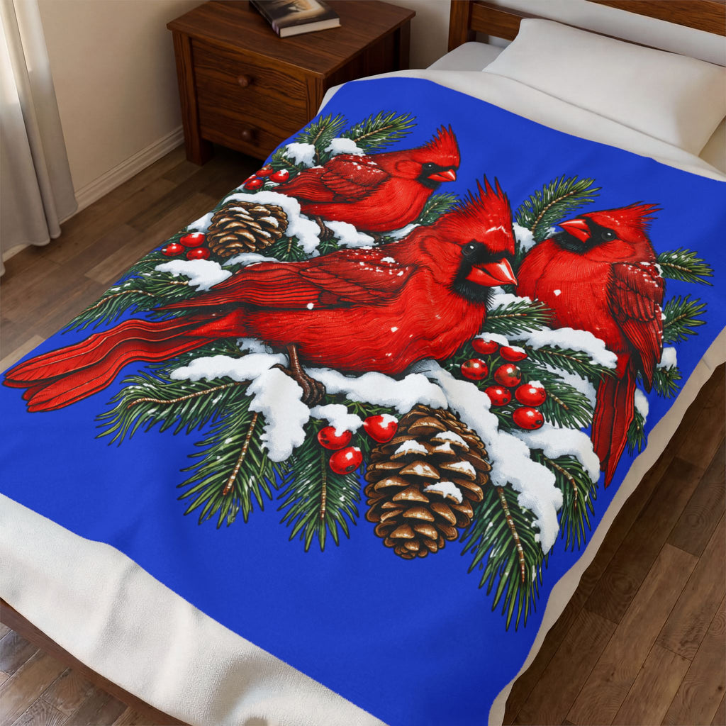 Cardinal Christmas Velveteen Plush Blanket