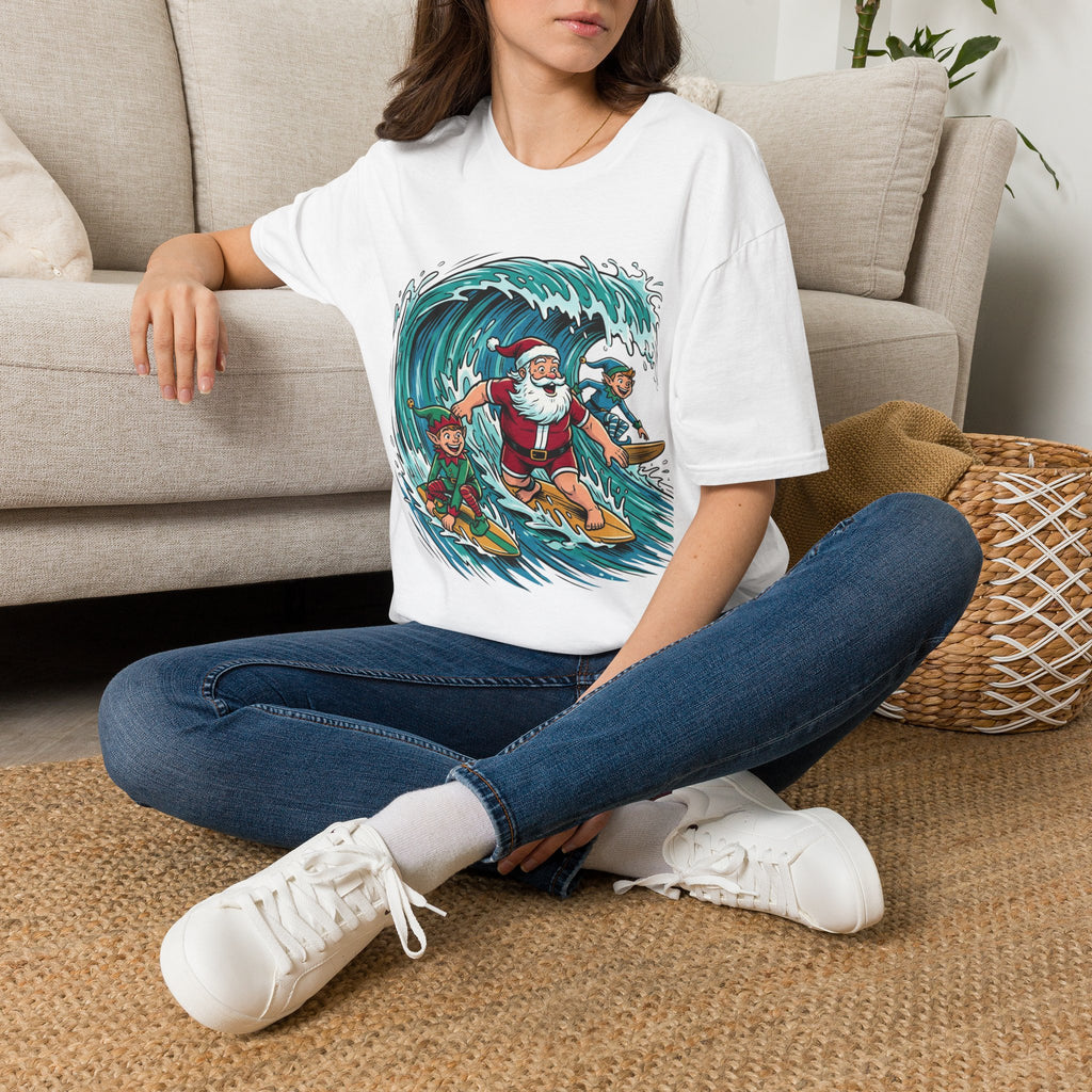 Surfing Santa T-Shirt — Christmas Beach Holiday Tee