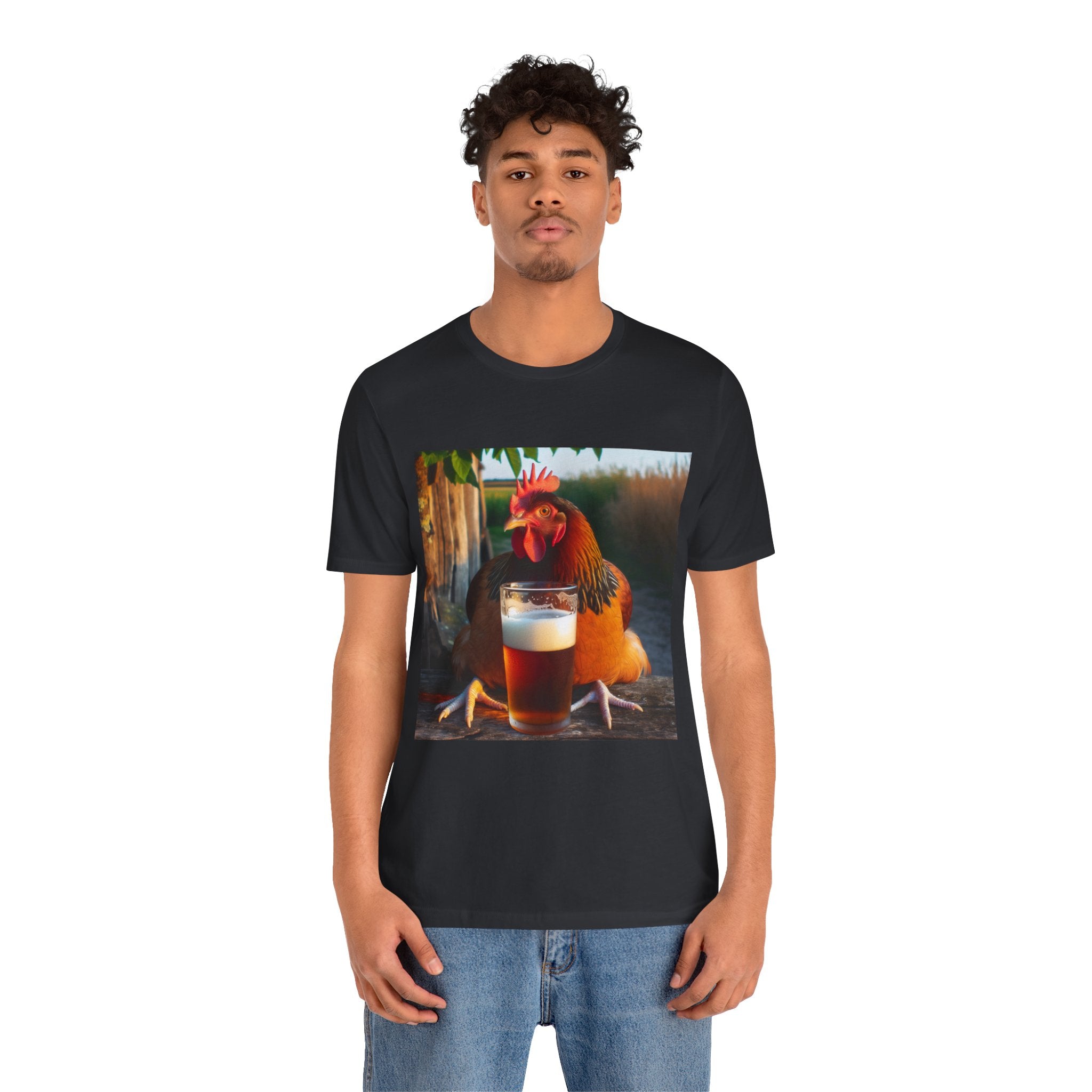 Funny Rooster with Beer Graphic Unisex T-Shirt