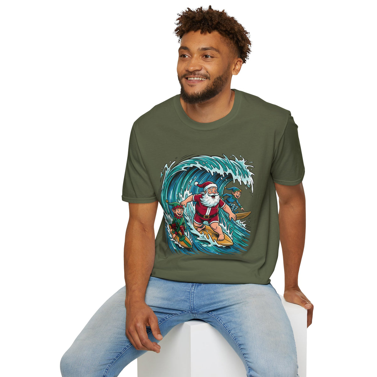 Surfing Santa T-Shirt — Christmas Beach Holiday Tee