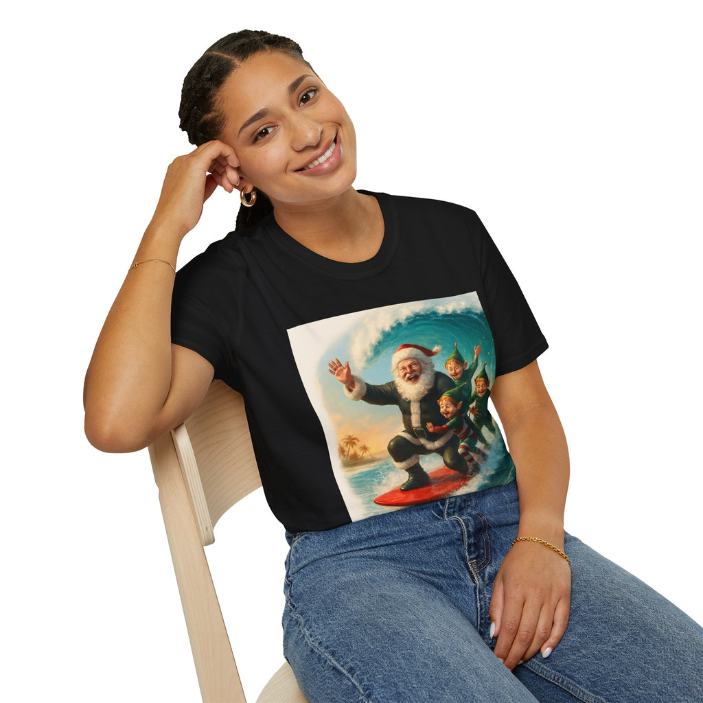 Santa Surfing T-Shirt — Retro Christmas Surfing Santa Tee