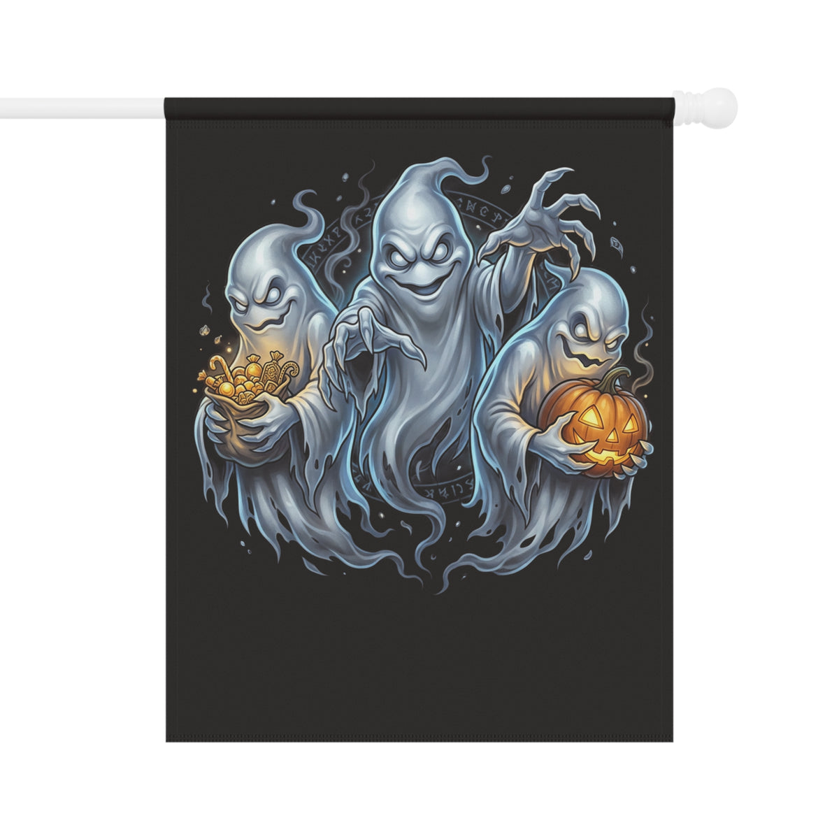Three Quirky Ghosts Halloween Garden Banner — Trio of Personalities Yard Flag