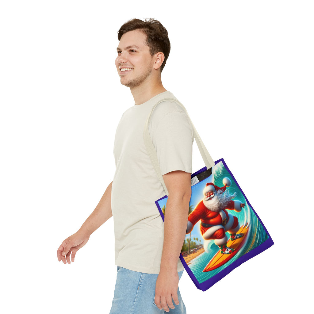 Surfing Santa Tote Bag — Tropical Christmas Beach Holiday Tote