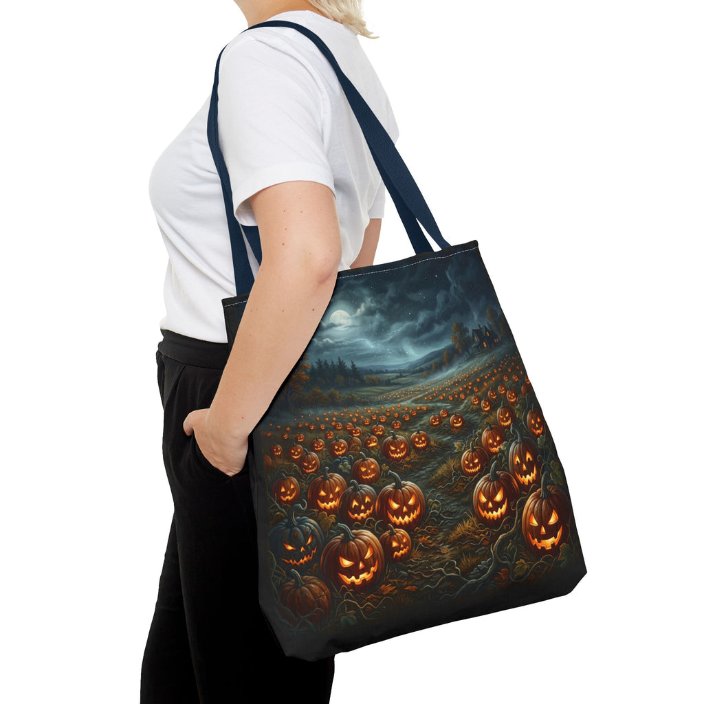 Halloween Pumpkin Field Tote Bag — Spooky Jack-O'-Lantern All-Over Print