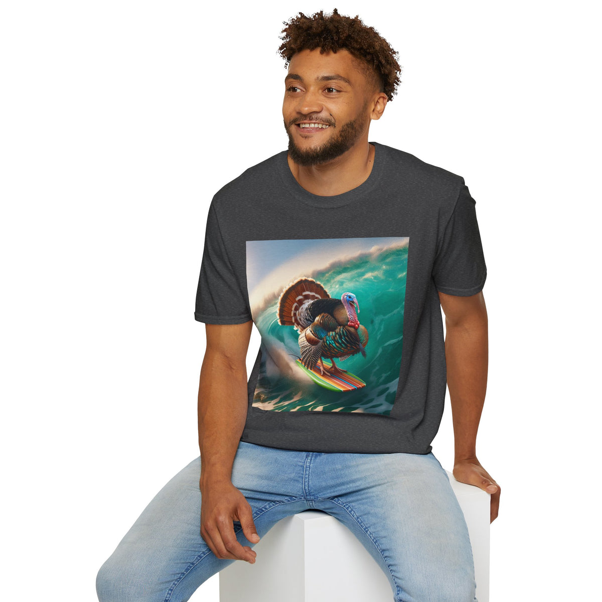 Majestic Surfing Turkey T-Shirt – Thanksgiving Wildlife Graphic Tee