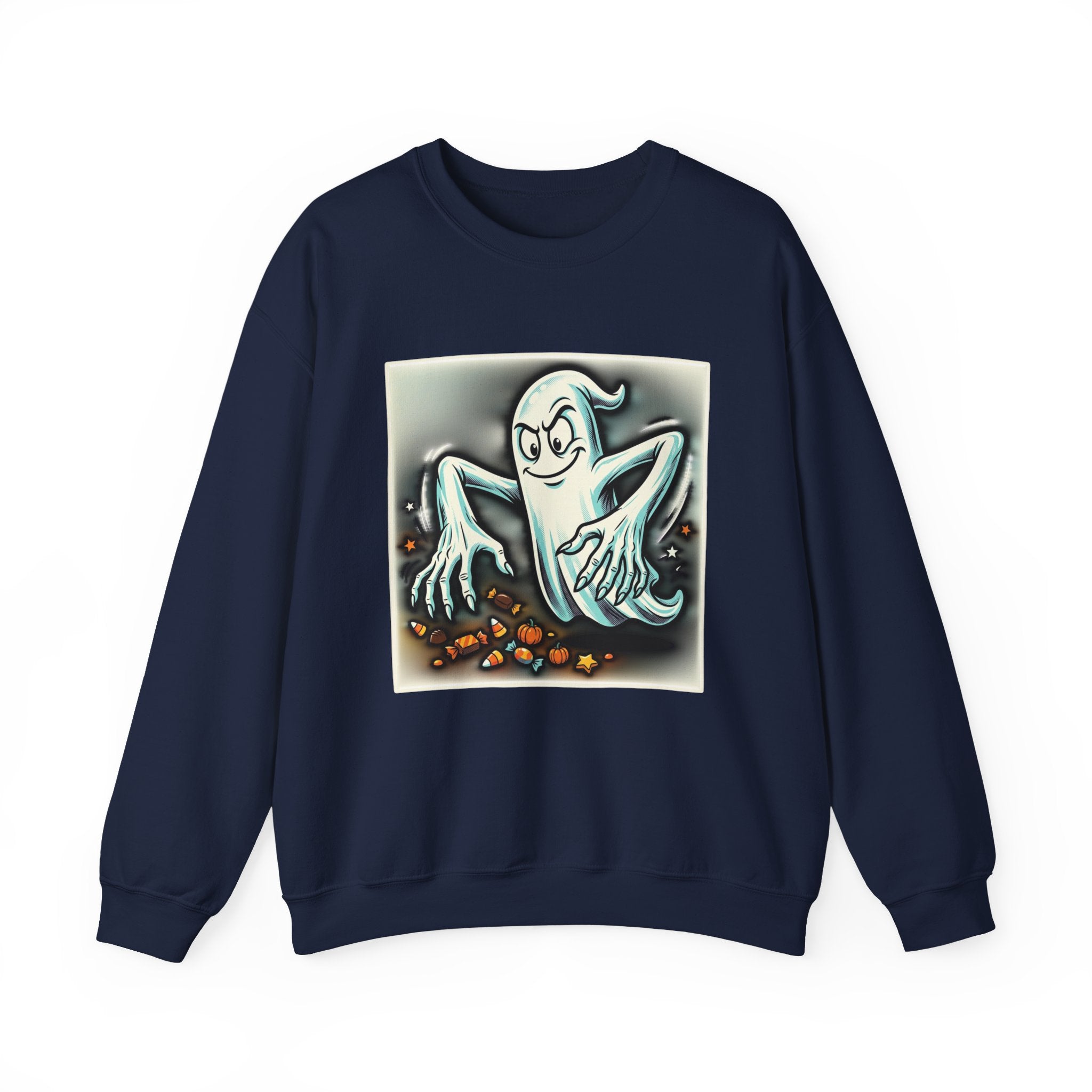 Candy Ghost Halloween Crewneck Sweatshirt — Retro Spooky Ghost with Candy Corn