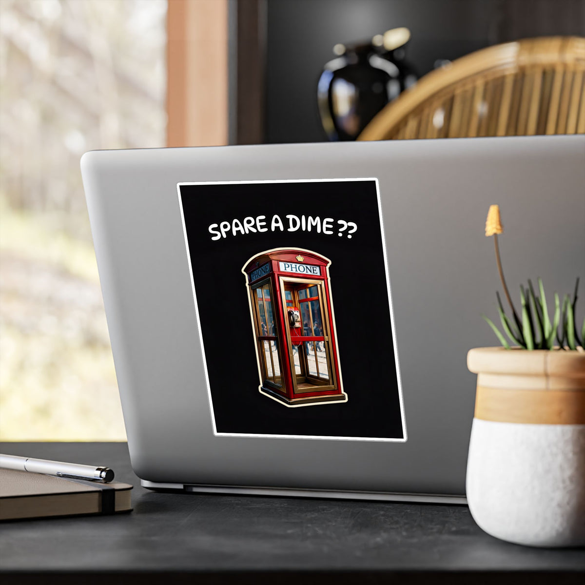 Spare a Dime? Vintage Phone Booth Kiss-Cut Vinyl Sticker