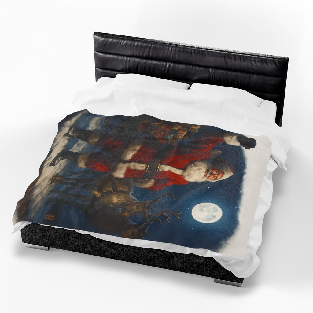 Santa Claus and Reindeer Christmas Velveteen Plush Blanket