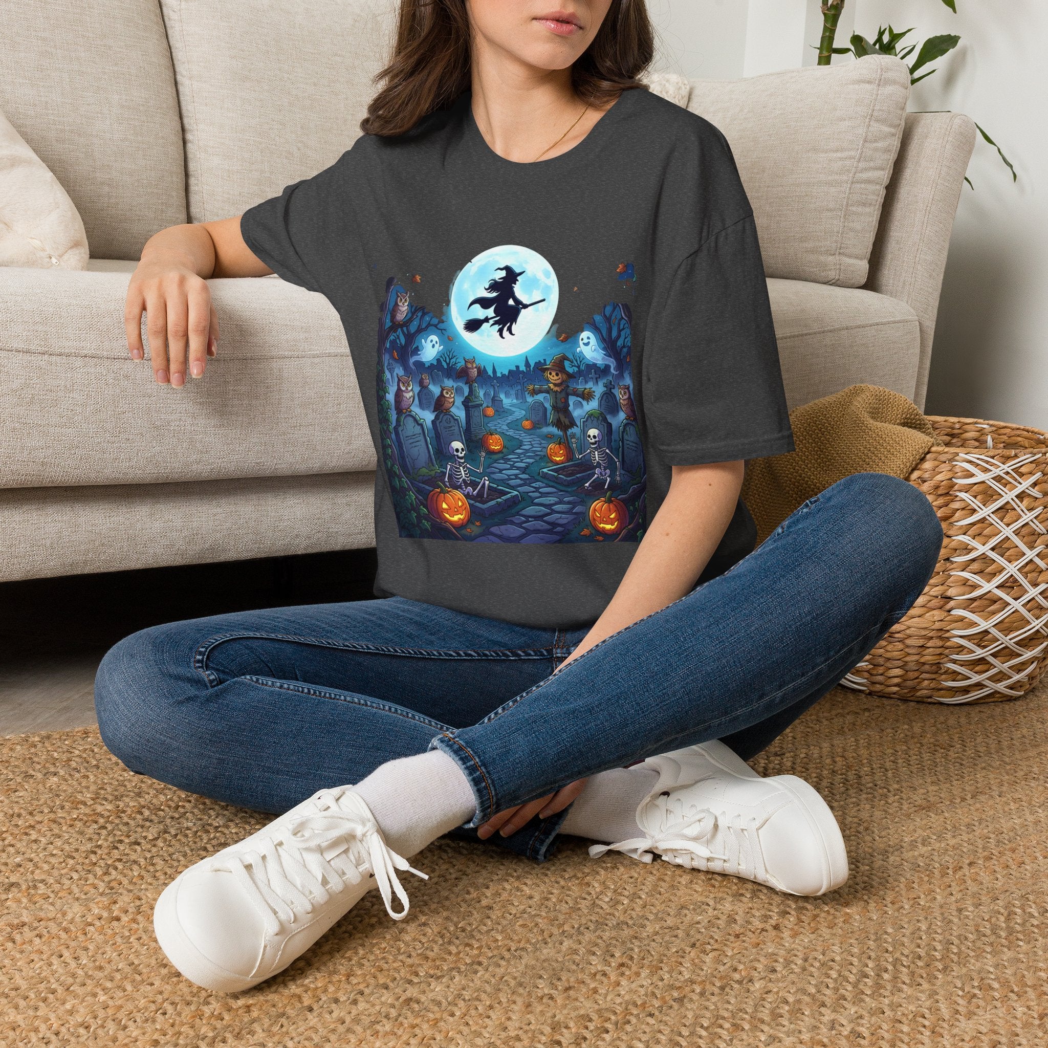 Halloween Witch Moon T-Shirt — Spooky Graveyard Night Tee