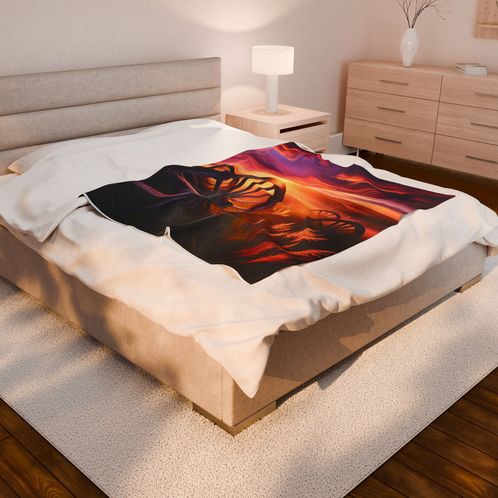 Velveteen Plush Blanket - Wagon Wheels Sunset