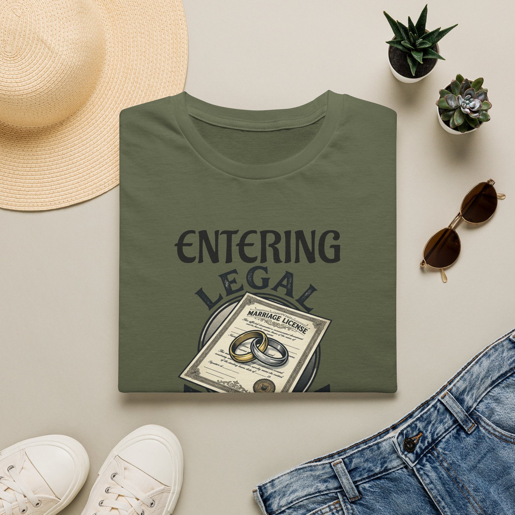 Entering Legal Torture Marriage License T‑Shirt — Funny Wedding / Bride & Groom Gift